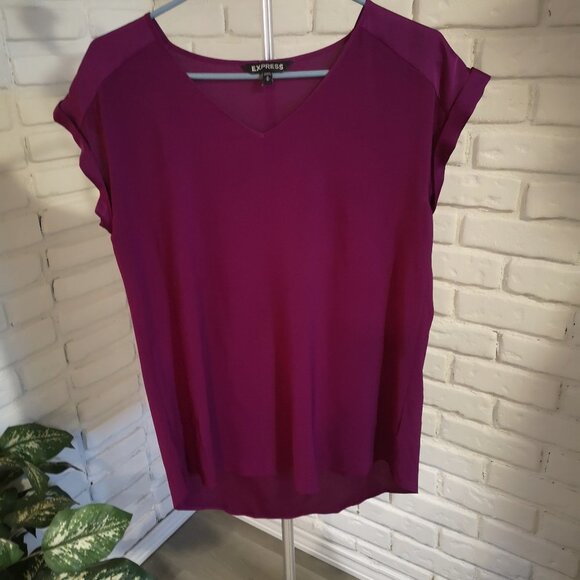 2/$20.00 Mix & Match Express Ladies V-neck Short Sleeve Loose Fit Tunic / Blouse - Picture 1 of 6